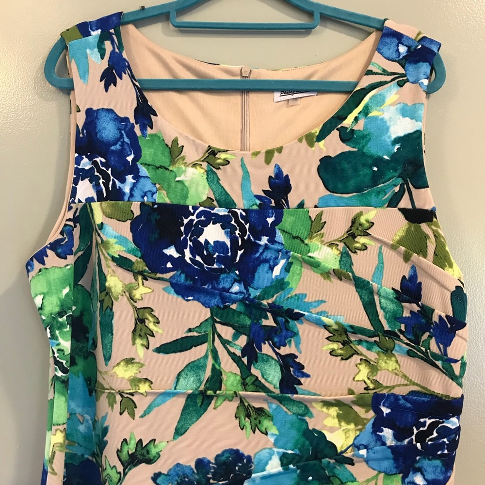 blue green floral sheath dress
